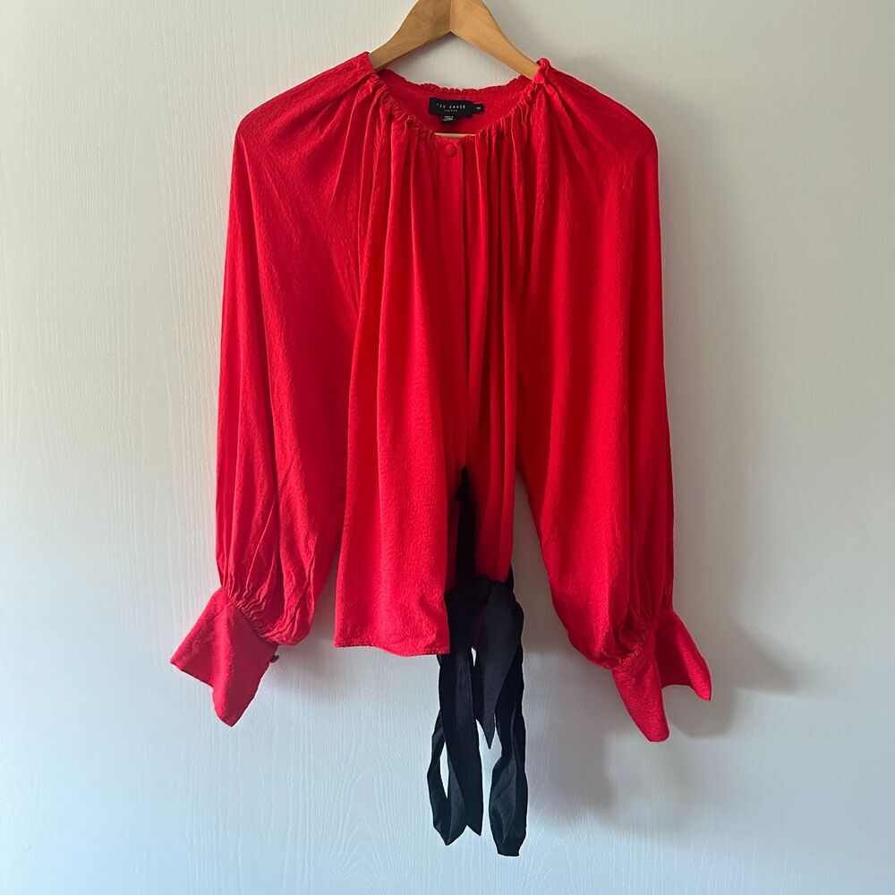 Ted Baker London Women's Tryniti Tie Front‎ Blouse Red Size 2 Small